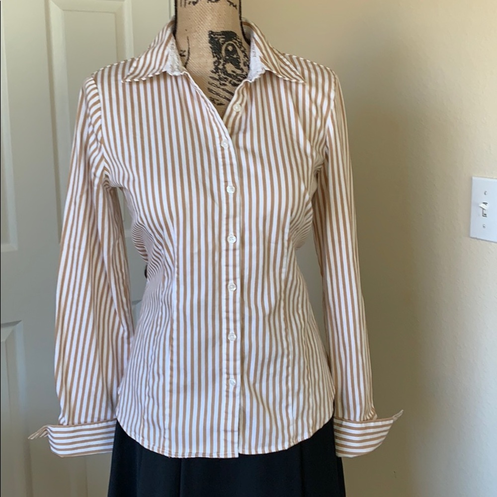 Van Huesen Tan and white button down shirt